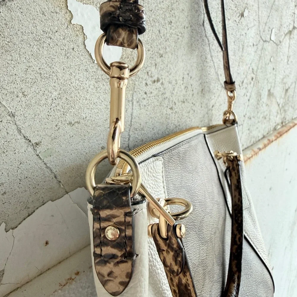 Coach Kelsey Satchel Colorblock Signature‎ Canvas Leather Bag Snakeskin C7261